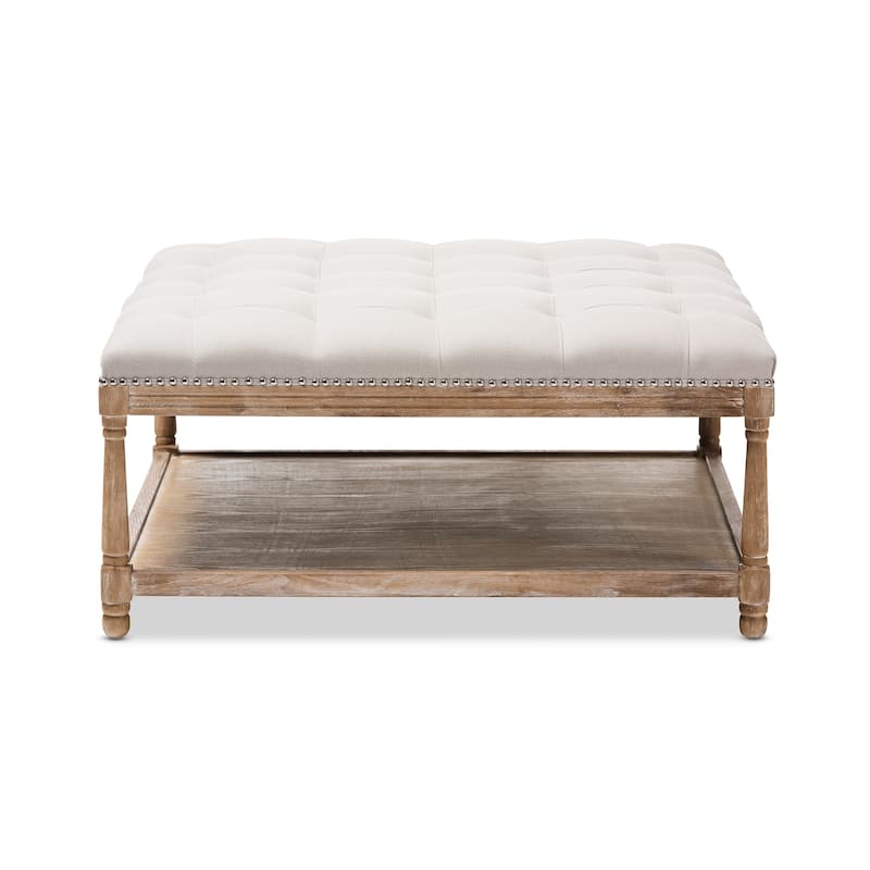 Baxton Studio French Country Beige Linen Square Ottoman