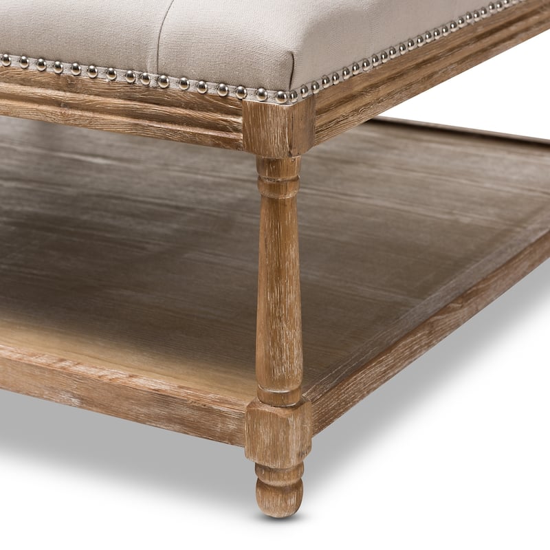 Baxton Studio French Country Beige Linen Square Ottoman