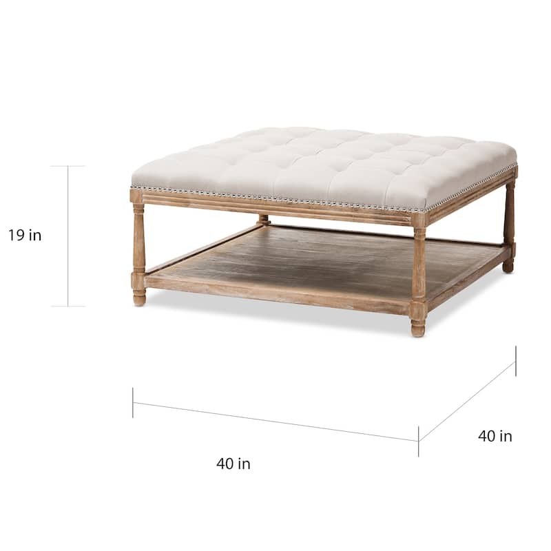 Baxton Studio French Country Beige Linen Square Ottoman