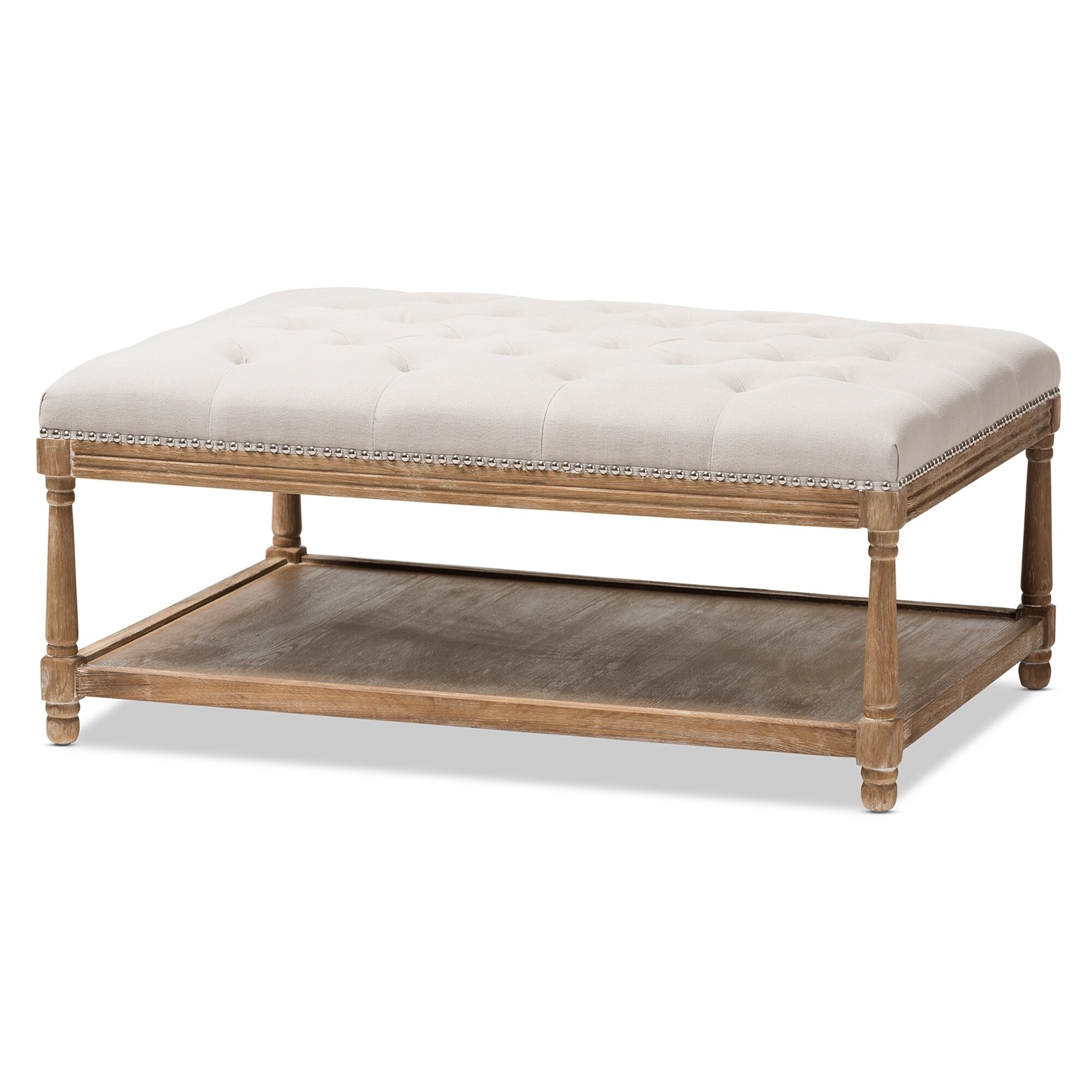 French Country Beige Linen Rectangular Ottoman By Baxton Studio French Country Beige Linen Rectangular Ottoman By Baxton Studio