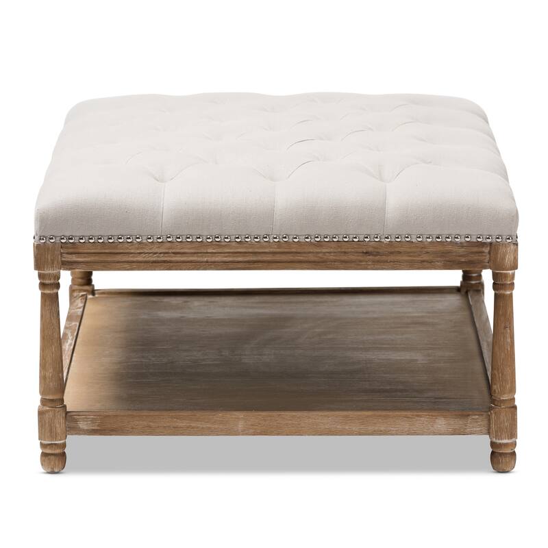 French Country Beige Linen Rectangular Ottoman by Baxton Studio