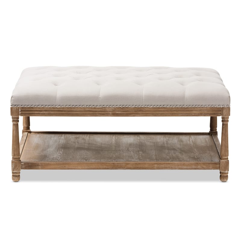 French Country Beige Linen Rectangular Ottoman by Baxton Studio