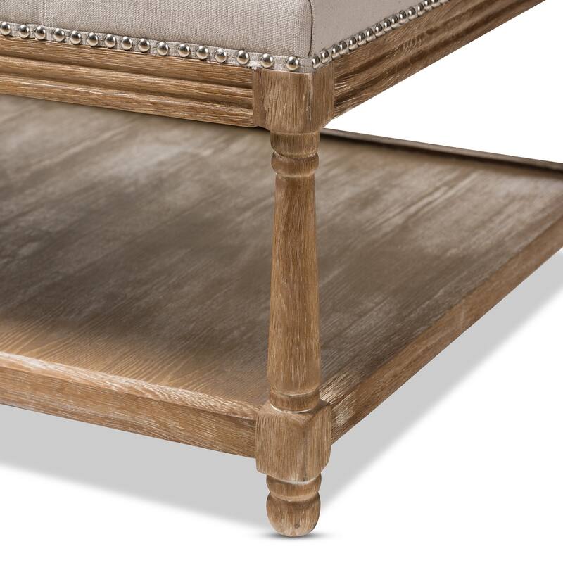 French Country Beige Linen Rectangular Ottoman by Baxton Studio