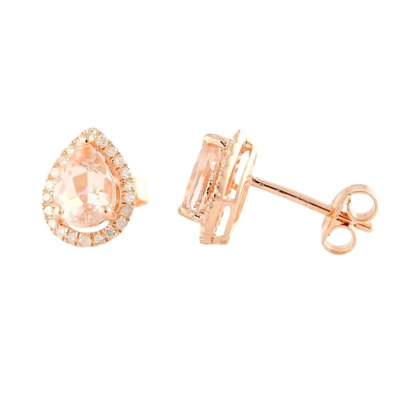 10k Rose Gold Morganite Diamond Princess Diana Earrings - Peach