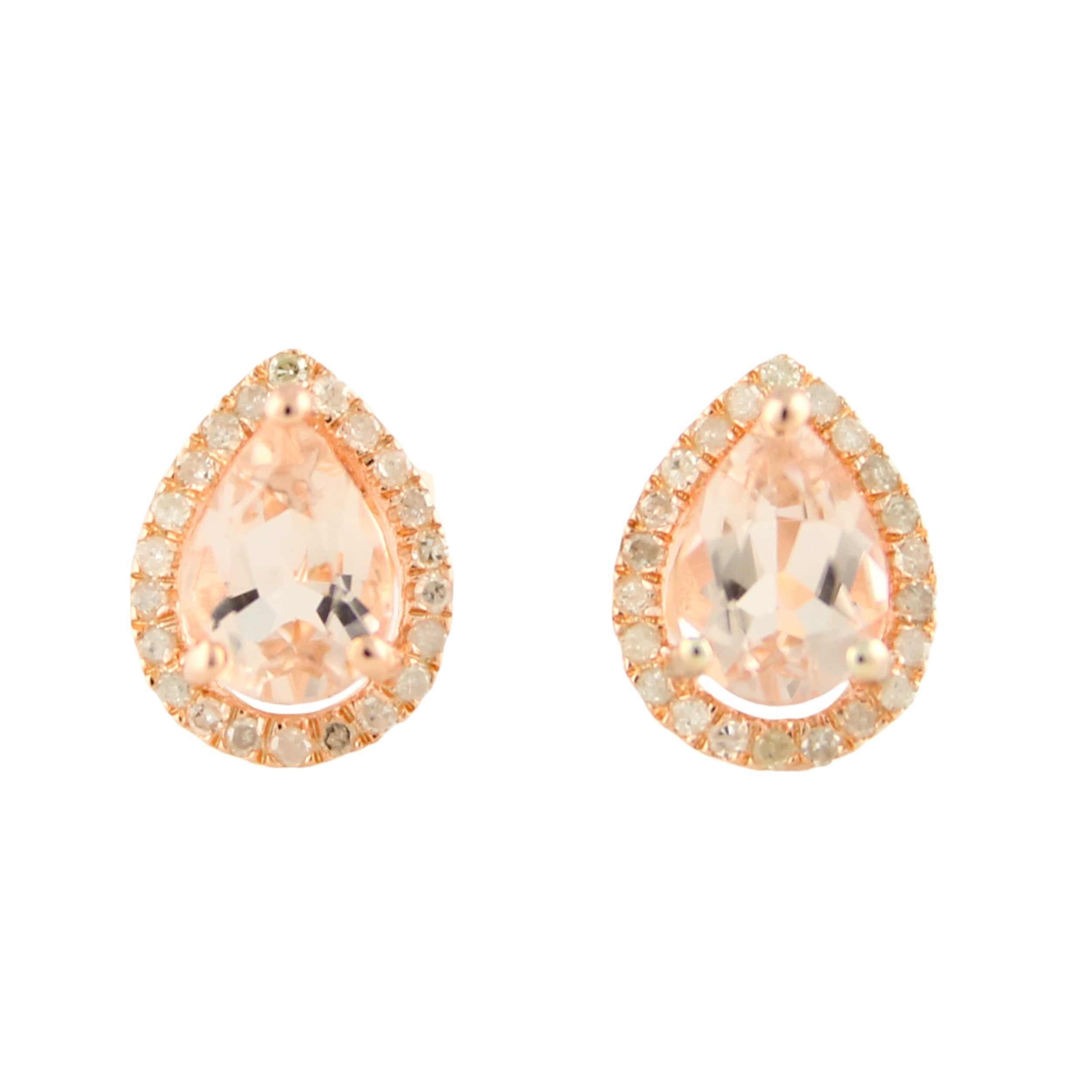 Pinctore 10k Rose Gold Morganite Diamond Princess Diana Earrings - Peach