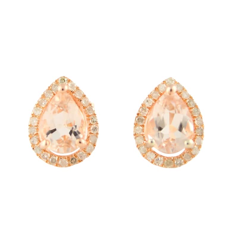 10k Rose Gold Morganite Diamond Princess Diana Earrings - Peach