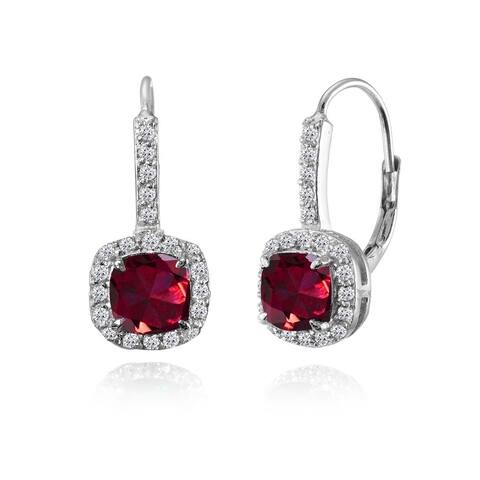 Ruby Gemstone Earrings Online At Our Best Deals Glitzy Rocks Sterling Silver Created Ruby White Topaz Cushion Cut Leverback Earrings