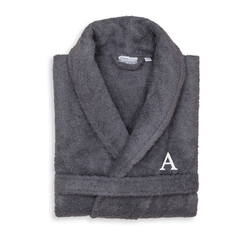 Authentic Hotel and Spa Unisex Grey Turkish Cotton Terry Bath Robe with White Block Monogram