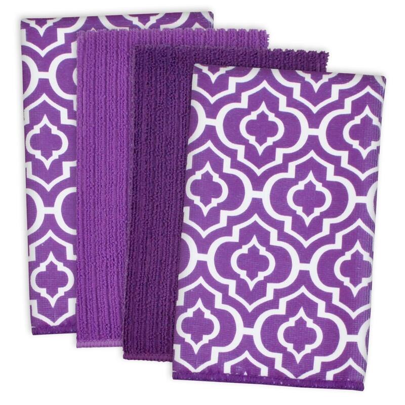 Eggplant Lattice Microfiber Dishtowel Set of 4