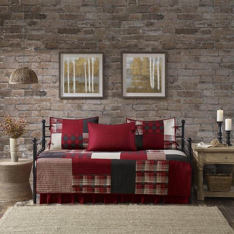 Woolrich Sunset Red Year Round Cotton Printed 5 Pieces Day Bed Cover Set