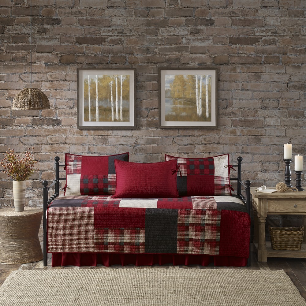 Woolrich Sunset Red Year Round Cotton Printed 5 Pieces Day Bed Cover Set