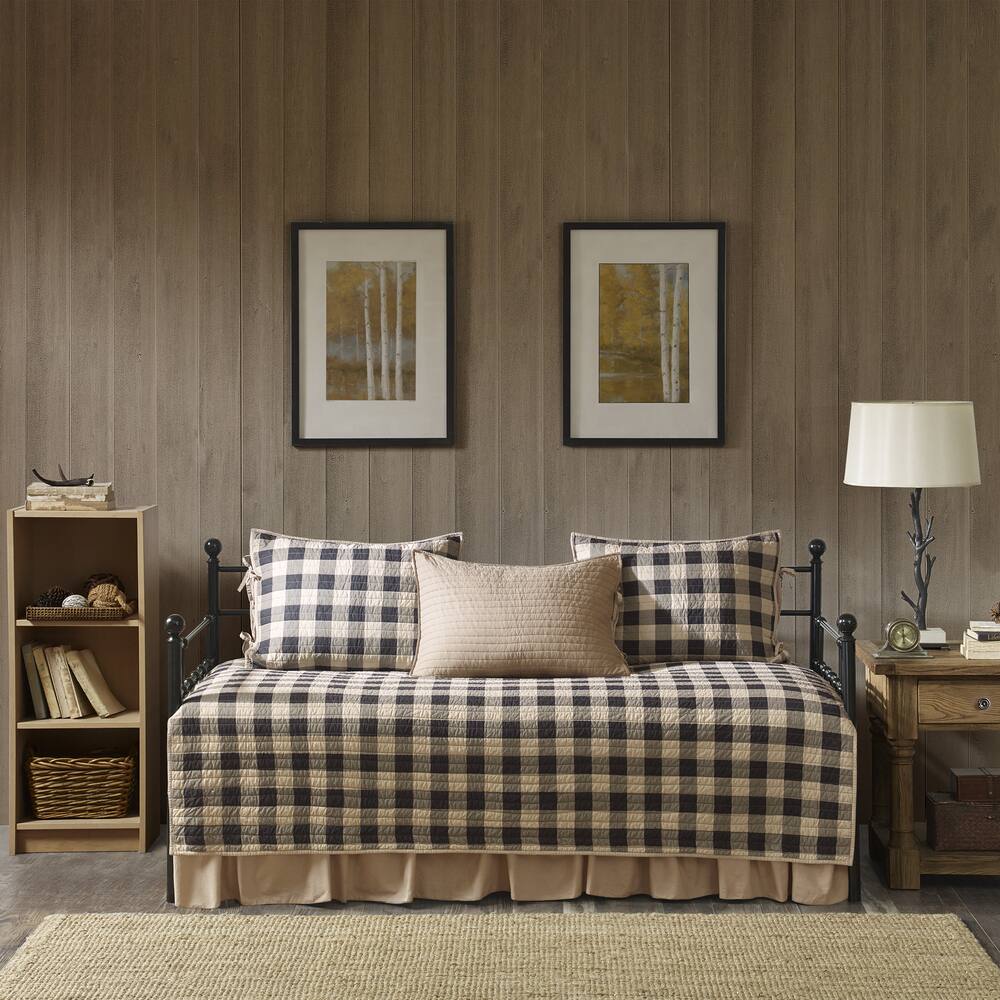 Woolrich Buffalo Check Tan Year Round Cotton Printed 5 Pieces Day Bed Cover Set