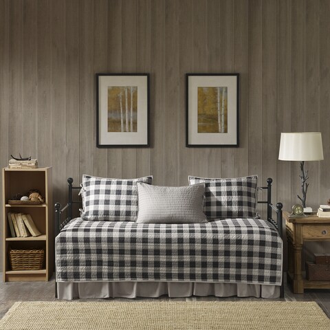 Woolrich Buffalo Check Gray Year Round Cotton Printed 5 Pieces Day Bed Cover Set