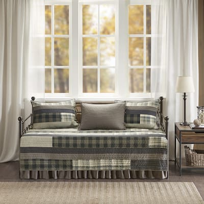Woolrich Winter Plains Tan/ Gray Year Round Cotton Printed 5 Pieces Day Bed Cover Set