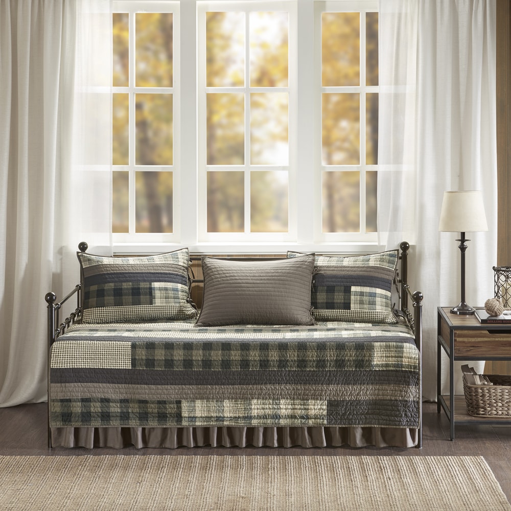Woolrich Winter Plains Tan/ Gray Year Round Cotton Printed 5 Pieces Day Bed Cover Set