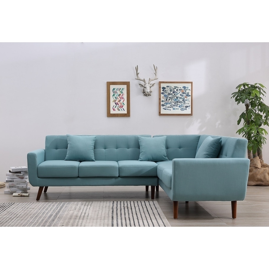 Mid Century RightFacing Tufted Linen Fabric Upholstered LShaped Sectional Sofa eBay