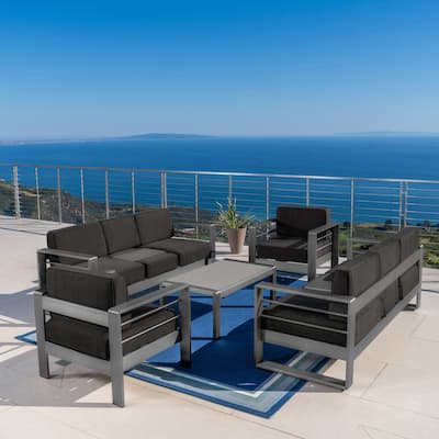 Cape Coral Outdoor Aluminum 5-piece Chat Set with Cushions by Christopher Knight Home