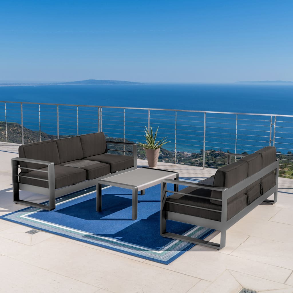 Cape Coral Outdoor Aluminum 3-piece Sofa Set by Christopher Knight Home