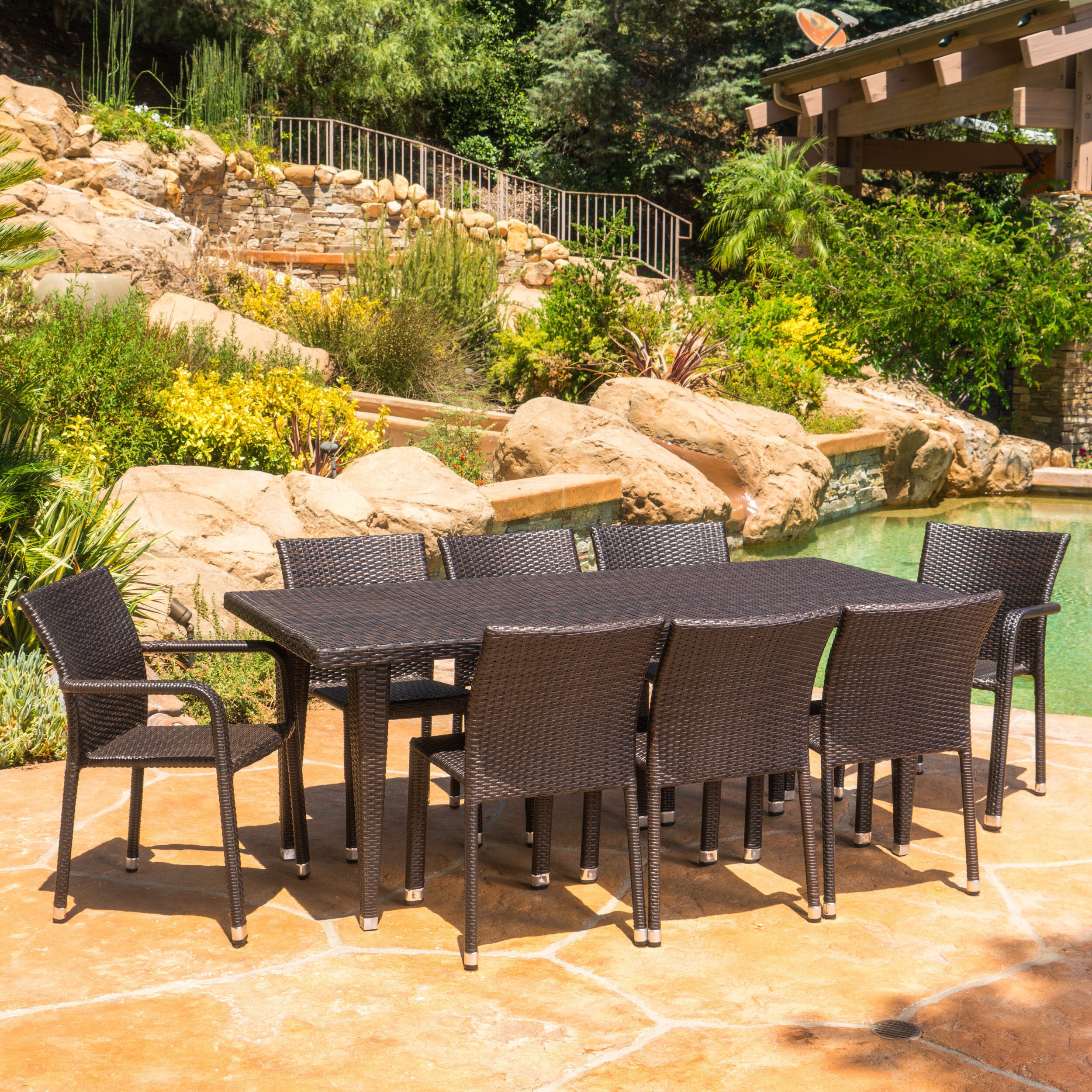 Bermuda Outdoor 9 Piece Rectangular Wicker Aluminum Dining 9 Piece Rectangular Wicker Aluminum