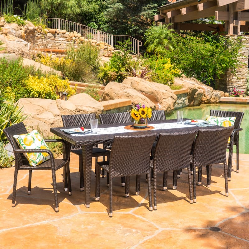 Bermuda Outdoor 9-piece Rectangular Wicker Aluminum Dining Set by Christopher Knight Home