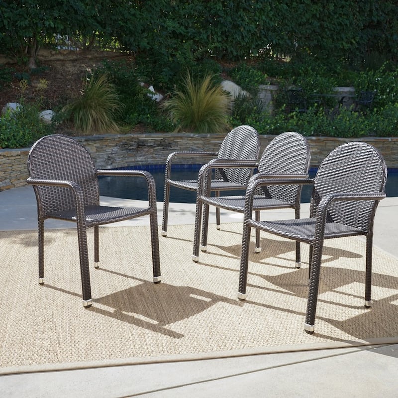 Aurora Outdoor Wicker Aluminum Stacking Dining Chair (Set of 4) by Christopher Knight Home