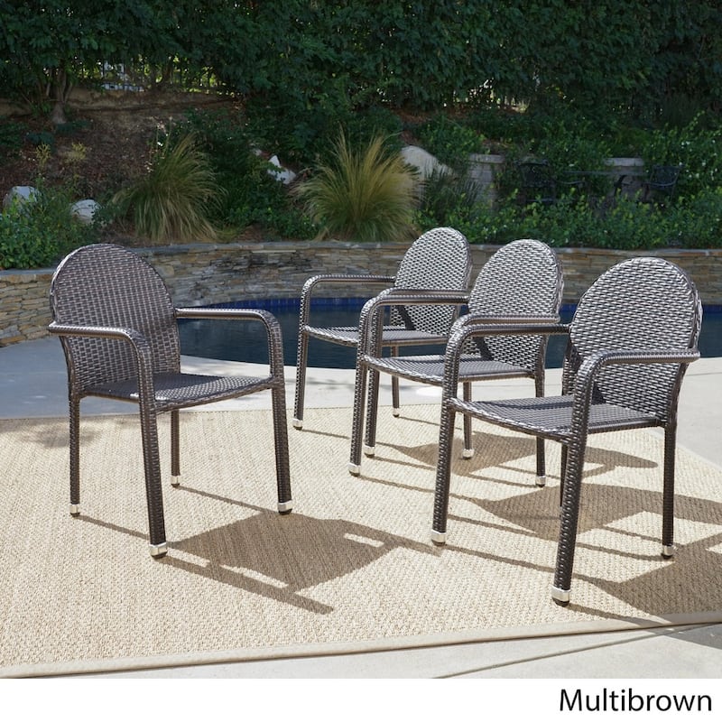 Aurora Outdoor Wicker Aluminum Stacking Dining Chair (Set of 4) by Christopher Knight Home