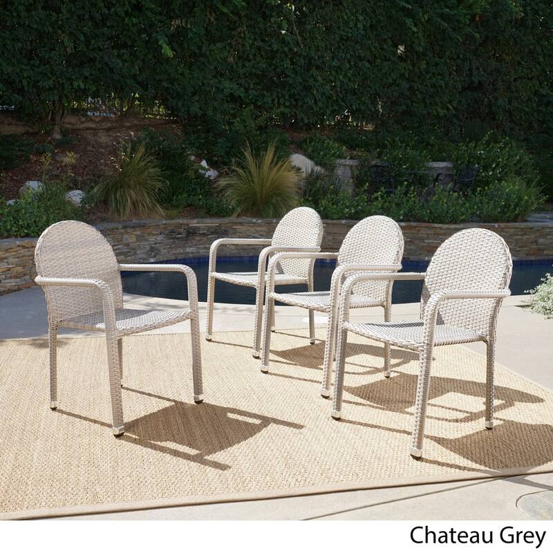 Aurora Outdoor Wicker Aluminum Stacking Dining Chair (Set of 4) by Christopher Knight Home