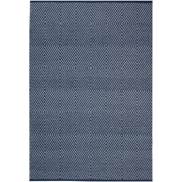 Handmade Dark Blue and White Cotton Rug - 10' x 14' (India)