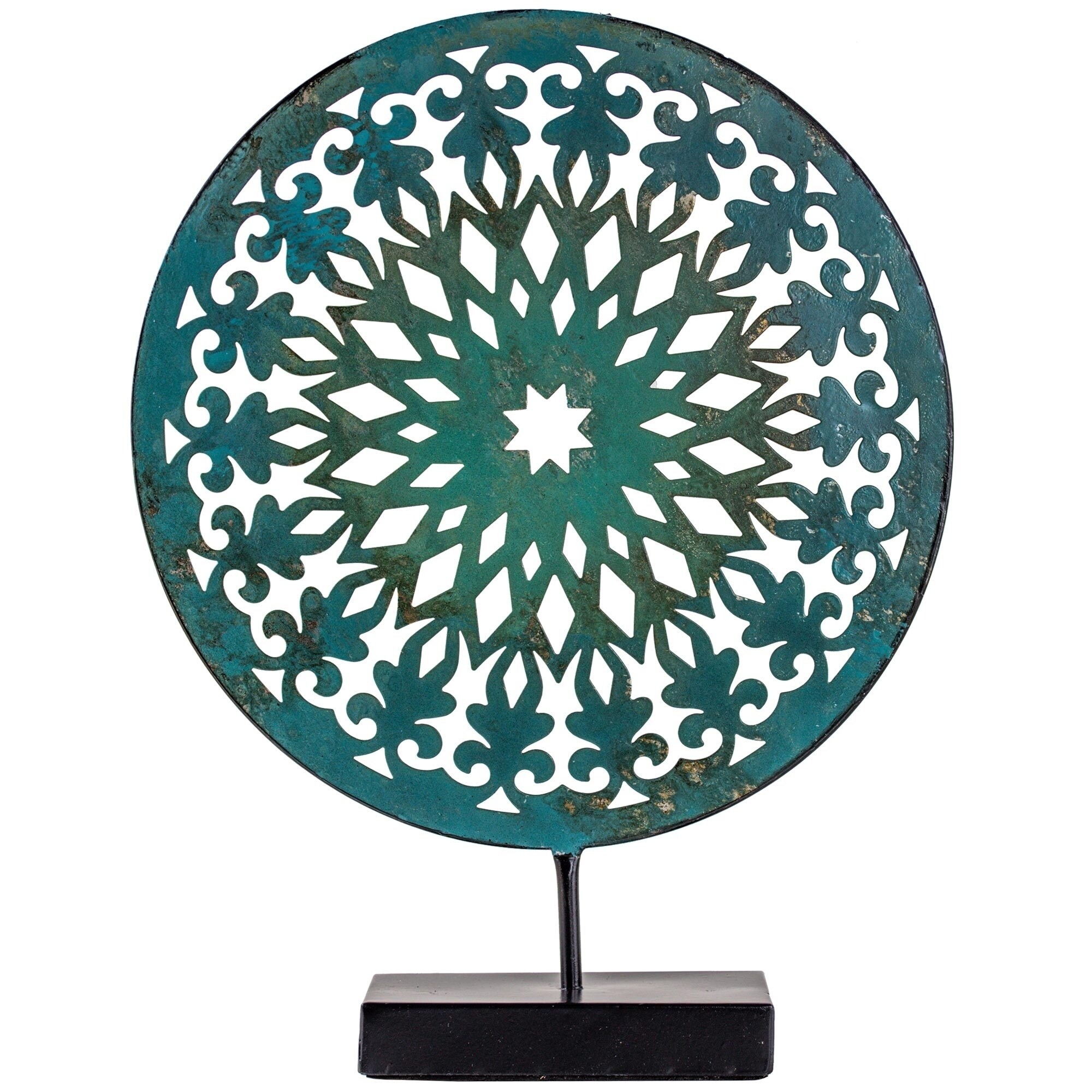 American Art Decor Teal Turquoise 12 Metal Medallion Sculpture On Stand Table Top Decor On Sale Overstock 17412943