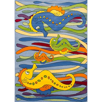 eCarpetGallery Chroma Blue, Multi Rug (5'5 x 7'8) - 5'5" x 7'8"