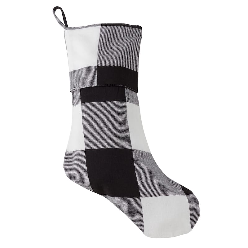 Buffalo Plaid Design Decorative Cotton Christmas Stocking - Black/White
