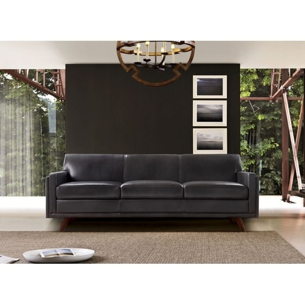Milo Full Leather Mid Century Sofa Free Shipping Today Milo Full Leather Mid Century Sofa
