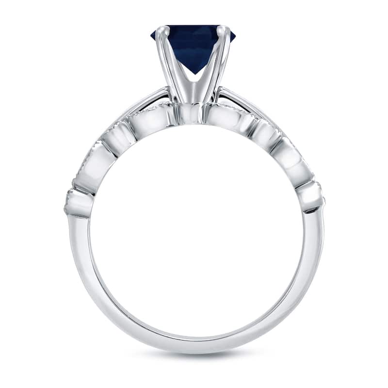 Auriya Vintage Stackable 3/5ct Sapphire Solitaire and 1/6ctw Diamond Engagement Ring Set 14k Gold