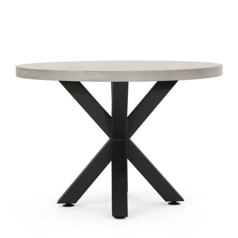 Nyla Outdoor 5-Piece Round Wicker Light Weight Concrete Dining Set with Cushions by Christopher Knight Home