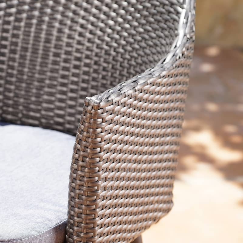 Nyla Outdoor 5-Piece Round Wicker Light Weight Concrete Dining Set with Cushions by Christopher Knight Home