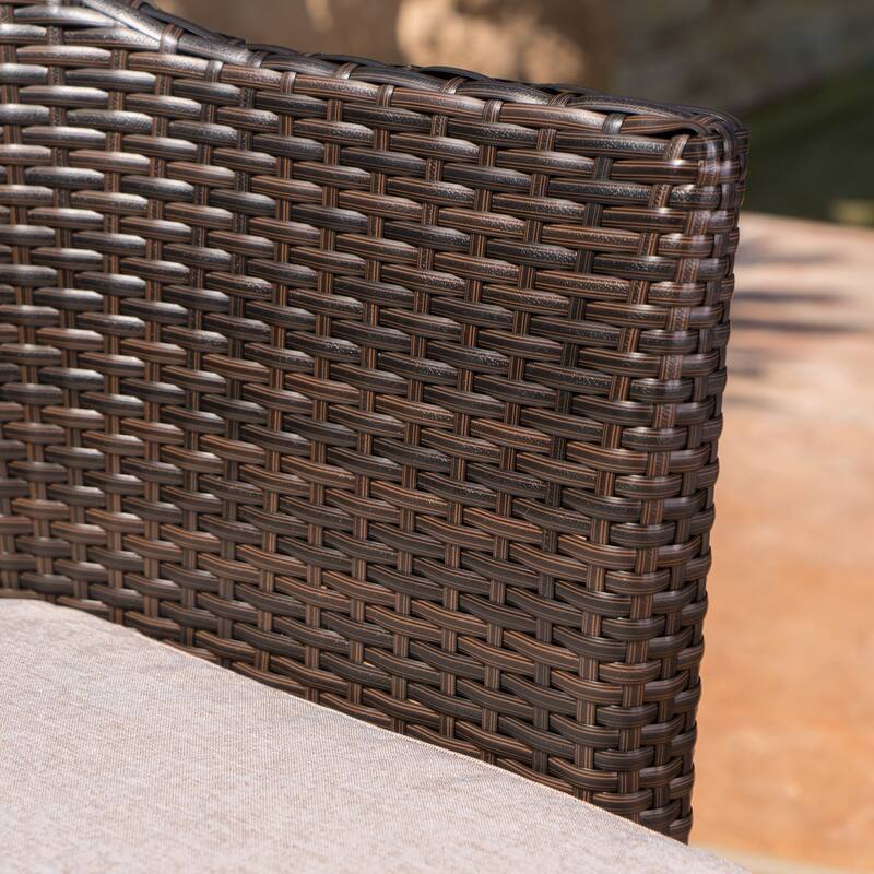 Nyla Outdoor 5-Piece Round Wicker Light Weight Concrete Dining Set with Cushions by Christopher Knight Home