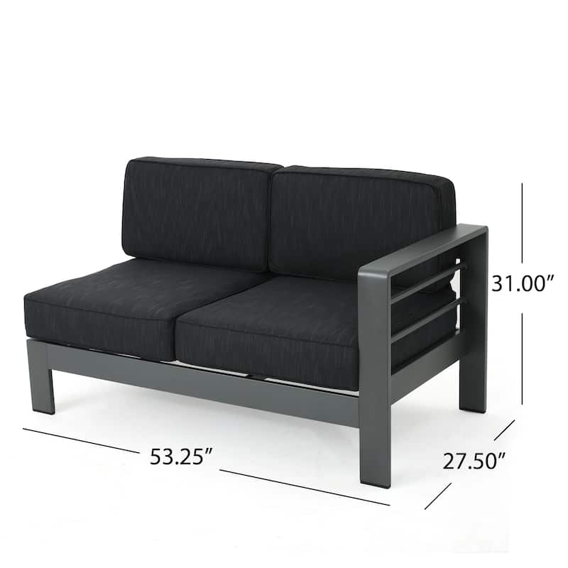 Cape Coral Outdoor Aluminum Tempered Glass 5-piece V-Shape Sectional Sofa Set with Cushions by Christopher Knight Home