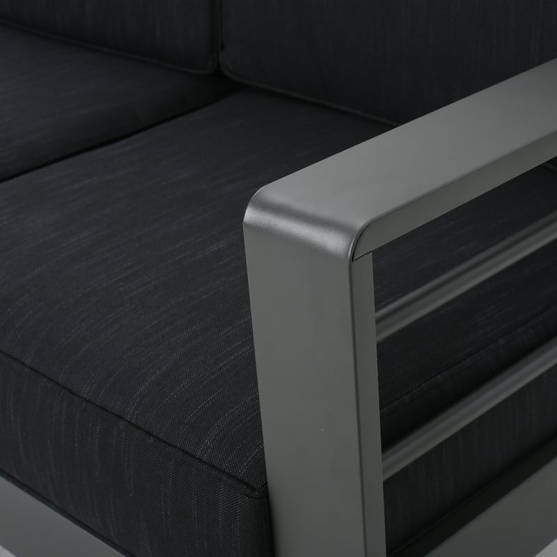 Cape Coral Outdoor Aluminum Tempered Glass 5-piece V-Shape Sectional Sofa Set with Cushions by Christopher Knight Home