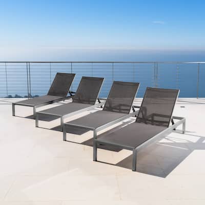 Cape Coral Dark Grey Aluminum & Mesh Outdoor Chaise Lounge (Set of 4) by Christopher Knight Home