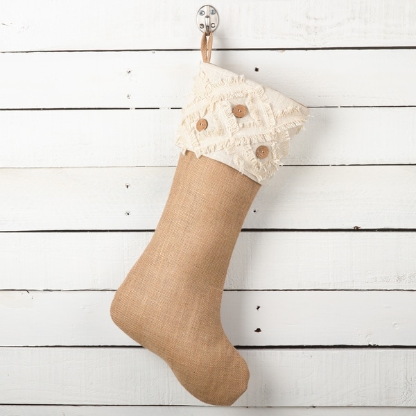 Fringe Button Design Decorative Jute Christmas Stocking. Opens flyout.