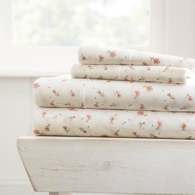 Soft Essentials Floral Pattern 4-piece Deep Pocket Bed Sheet Set