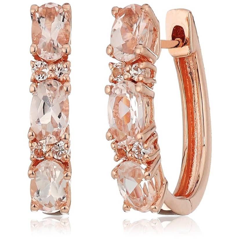 Rose Gold-plated Silver Morganite Small Hoop Earrings - Peach