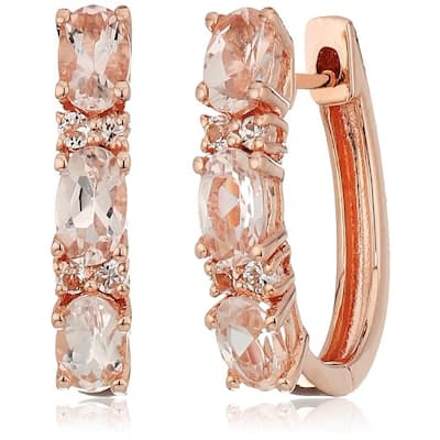 Rose Gold-plated Silver Morganite Small Hoop Earrings - Peach