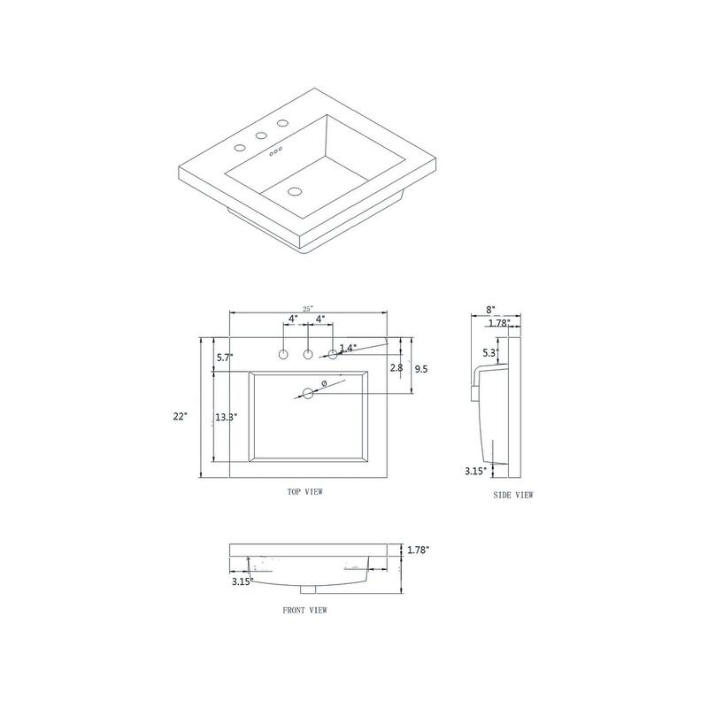Eclipse 25" W x 22" L Virtuous China Vanity Top in White