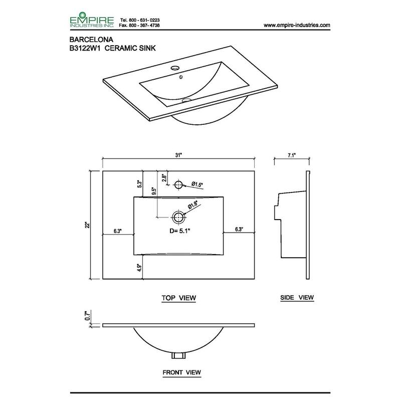 Unique 31-inch Wide White Ceramic Bathroom Vanity Sink