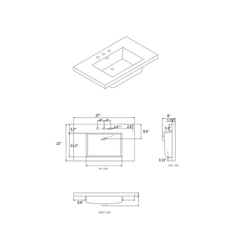Eclipse 37" W x 22" L Virtuous China Vanity Top in White