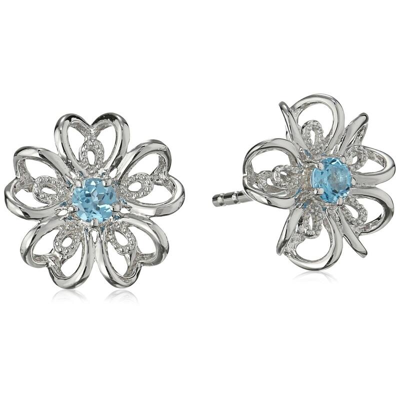 Pinctore Sterling Silver Amethyst flower Stud Earrings
