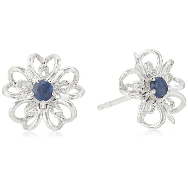 Pinctore Sterling Silver Amethyst flower Stud Earrings