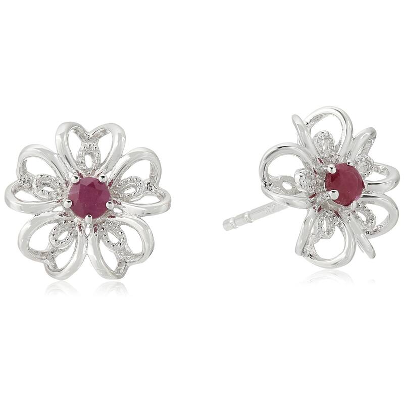 Pinctore Sterling Silver Amethyst flower Stud Earrings