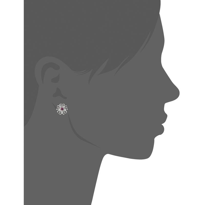 Pinctore Sterling Silver Amethyst flower Stud Earrings